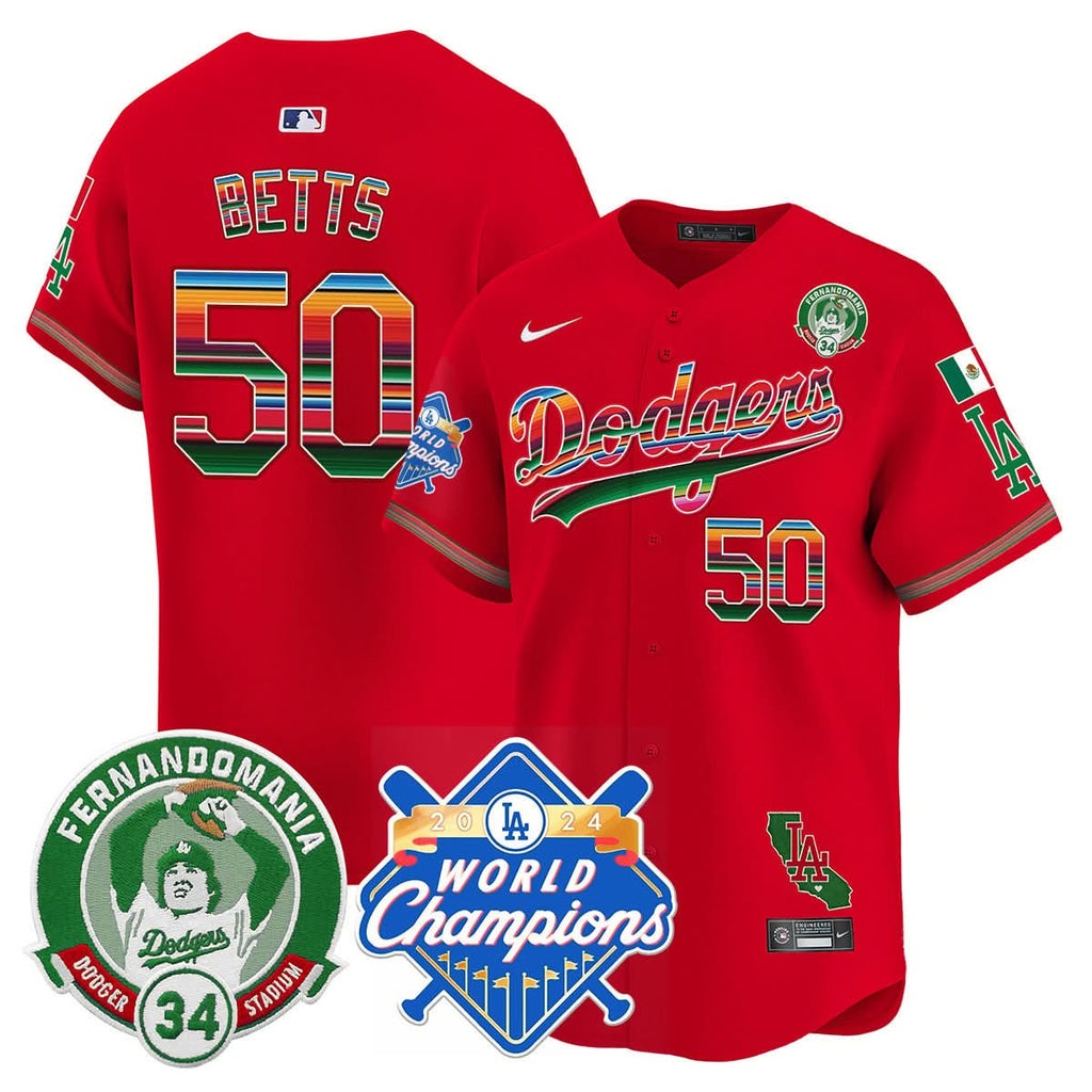 LAD Mexico Fernando Memorial & 2024 World Series Champions Patch Jersey - Stitched