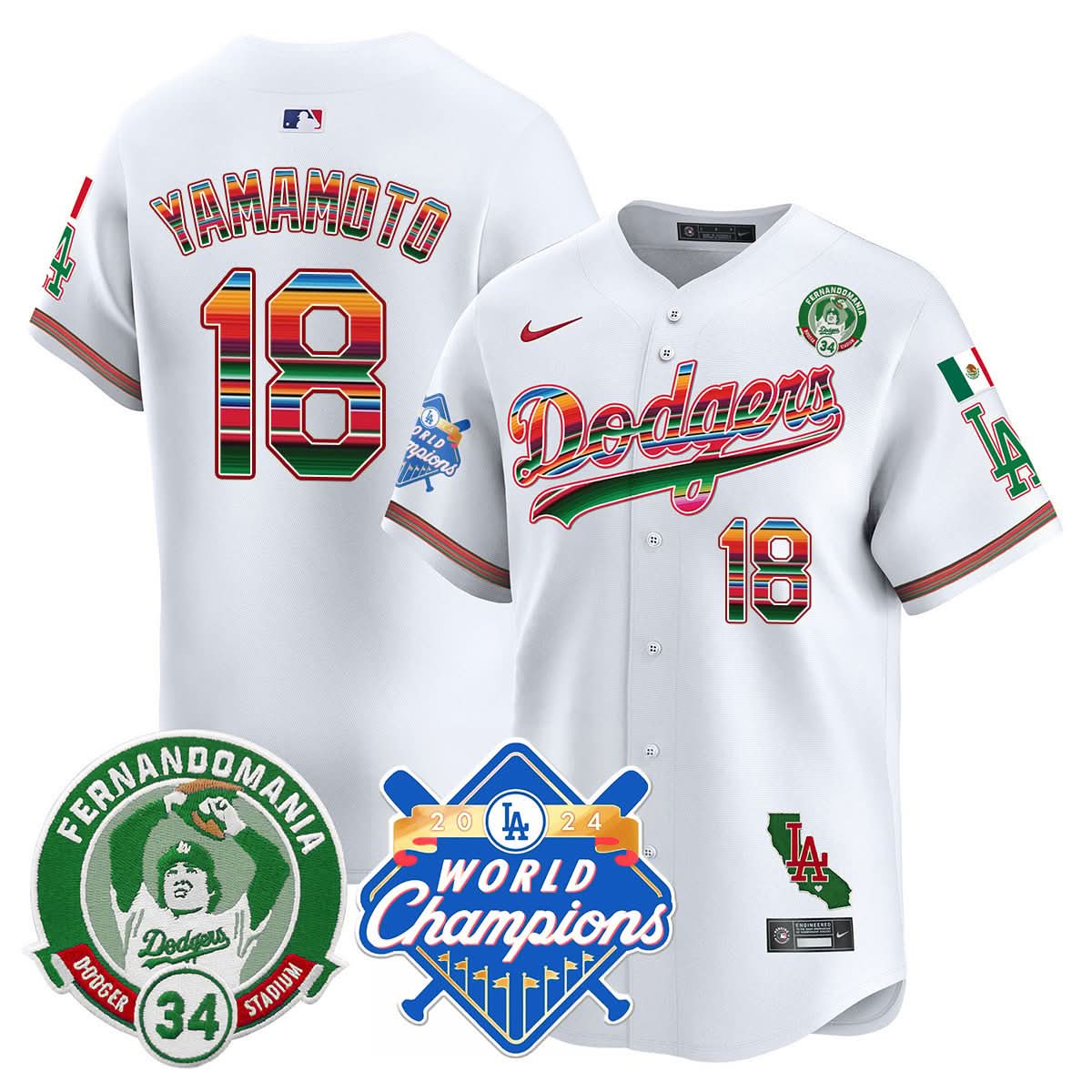 LAD Mexico Fernando Memorial & 2024 World Series Champions Patch Jersey - Stitched