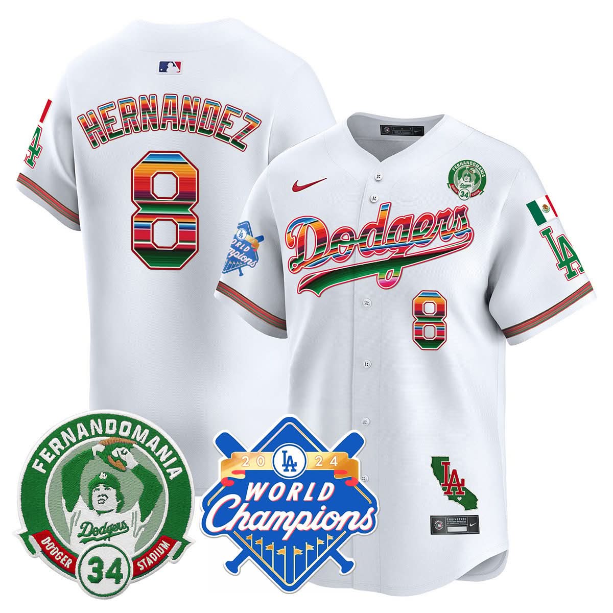 LAD Mexico Fernando Memorial & 2024 World Series Champions Patch Jersey - Stitched