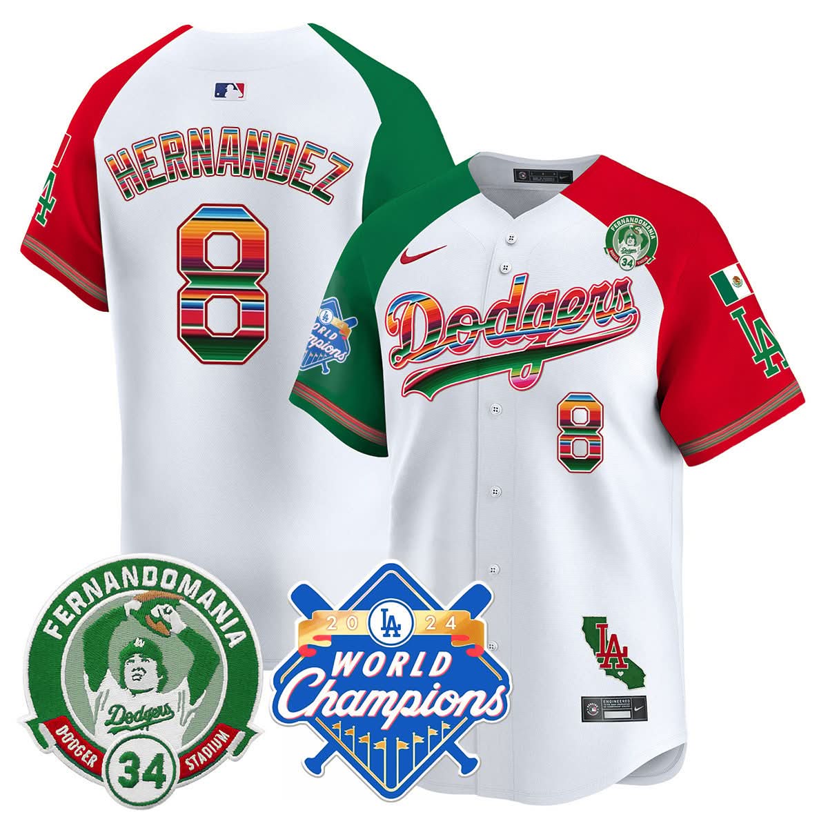 LAD Mexico Fernando Memorial & 2024 World Series Champions Patch Jersey - Stitched