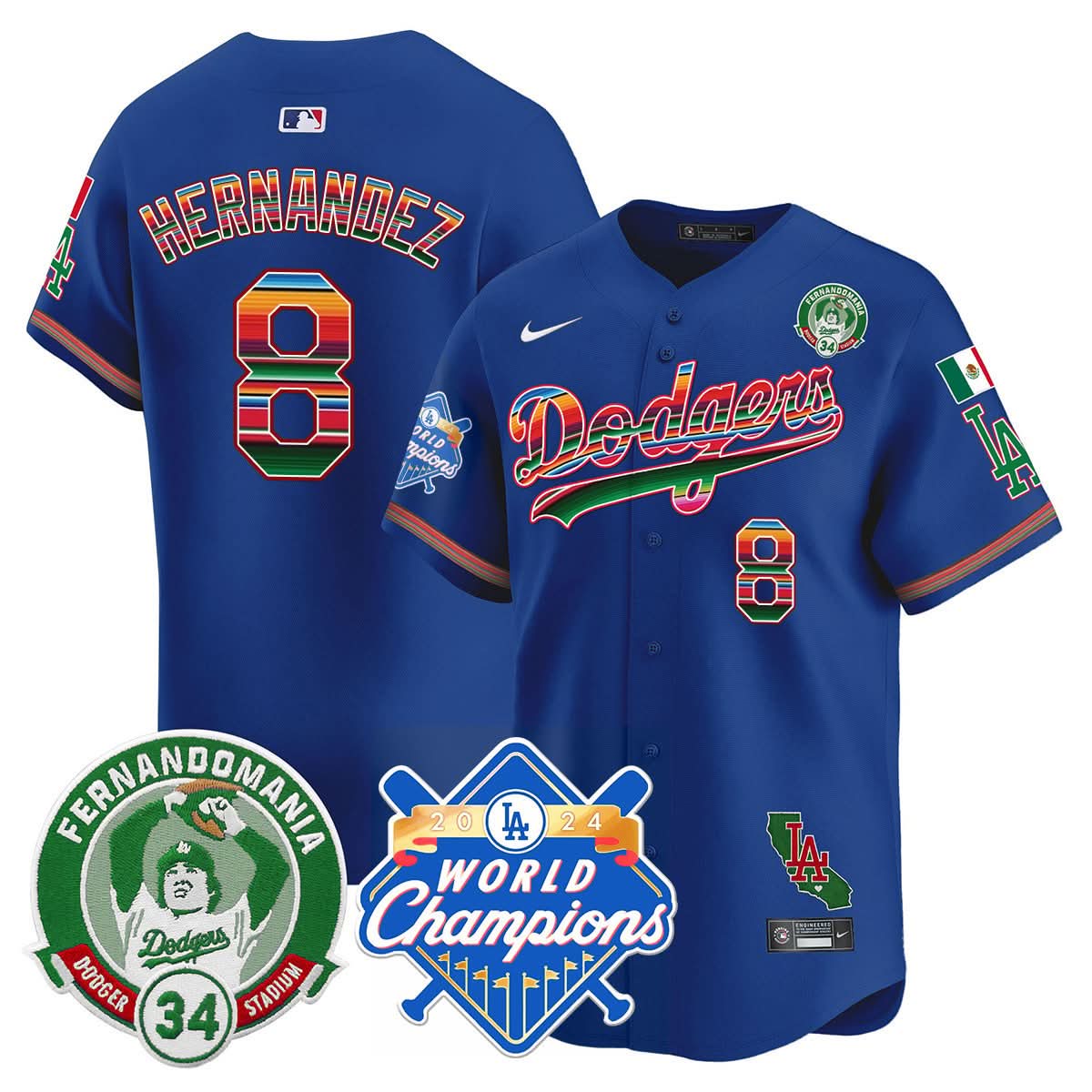 LAD Mexico Fernando Memorial & 2024 World Series Champions Patch Jersey - Stitched