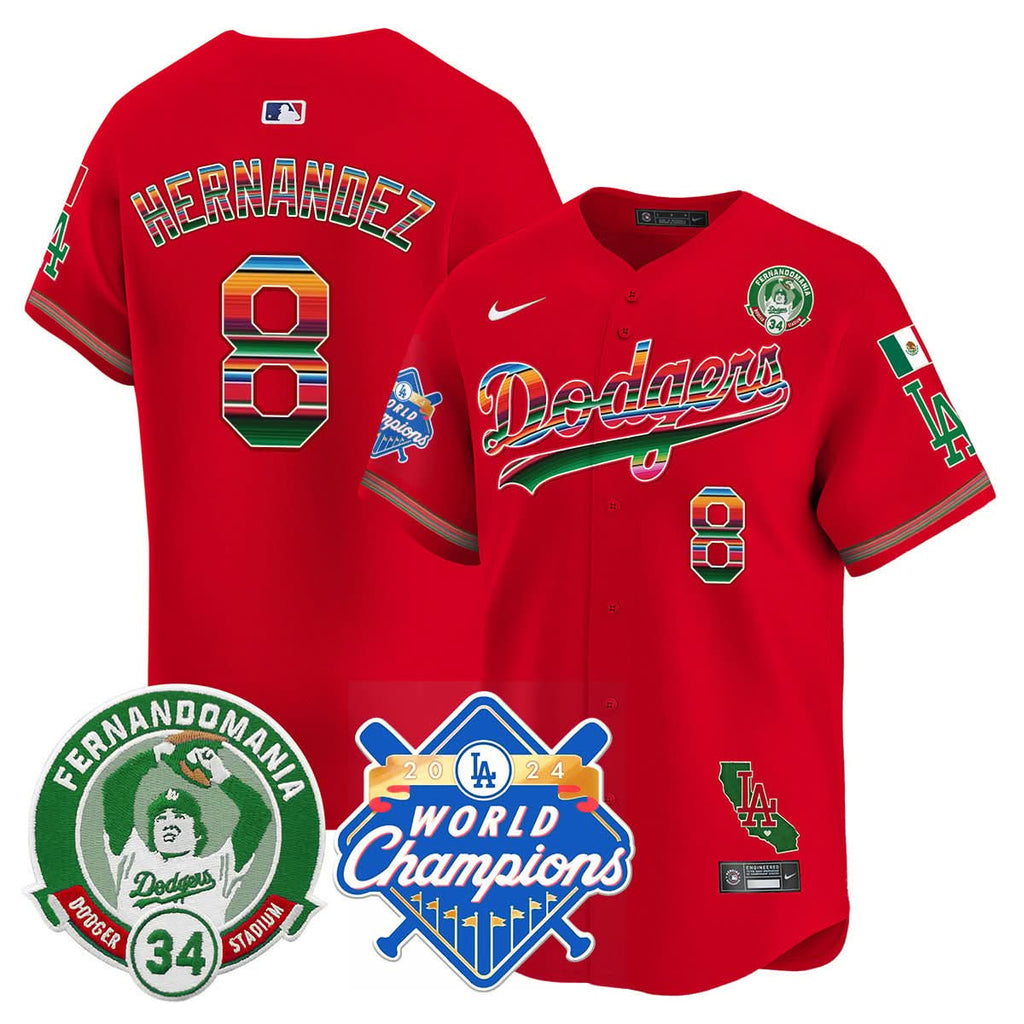 LAD Mexico Fernando Memorial & 2024 World Series Champions Patch Jersey - Stitched