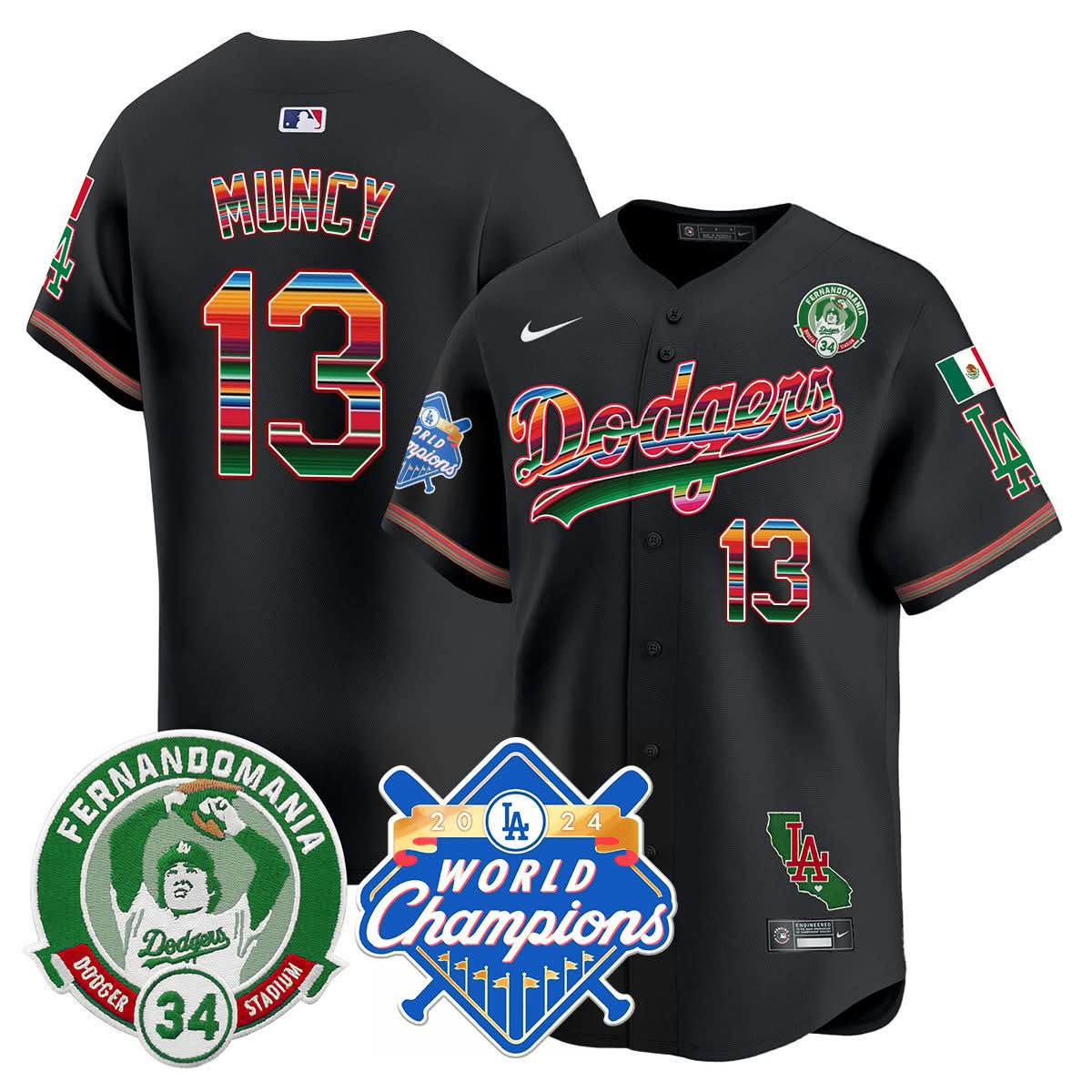 LAD Mexico Fernando Memorial & 2024 World Series Champions Patch Jersey - Stitched