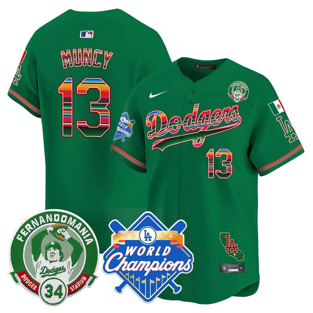 LAD Mexico Fernando Memorial & 2024 World Series Champions Patch Jersey - Stitched