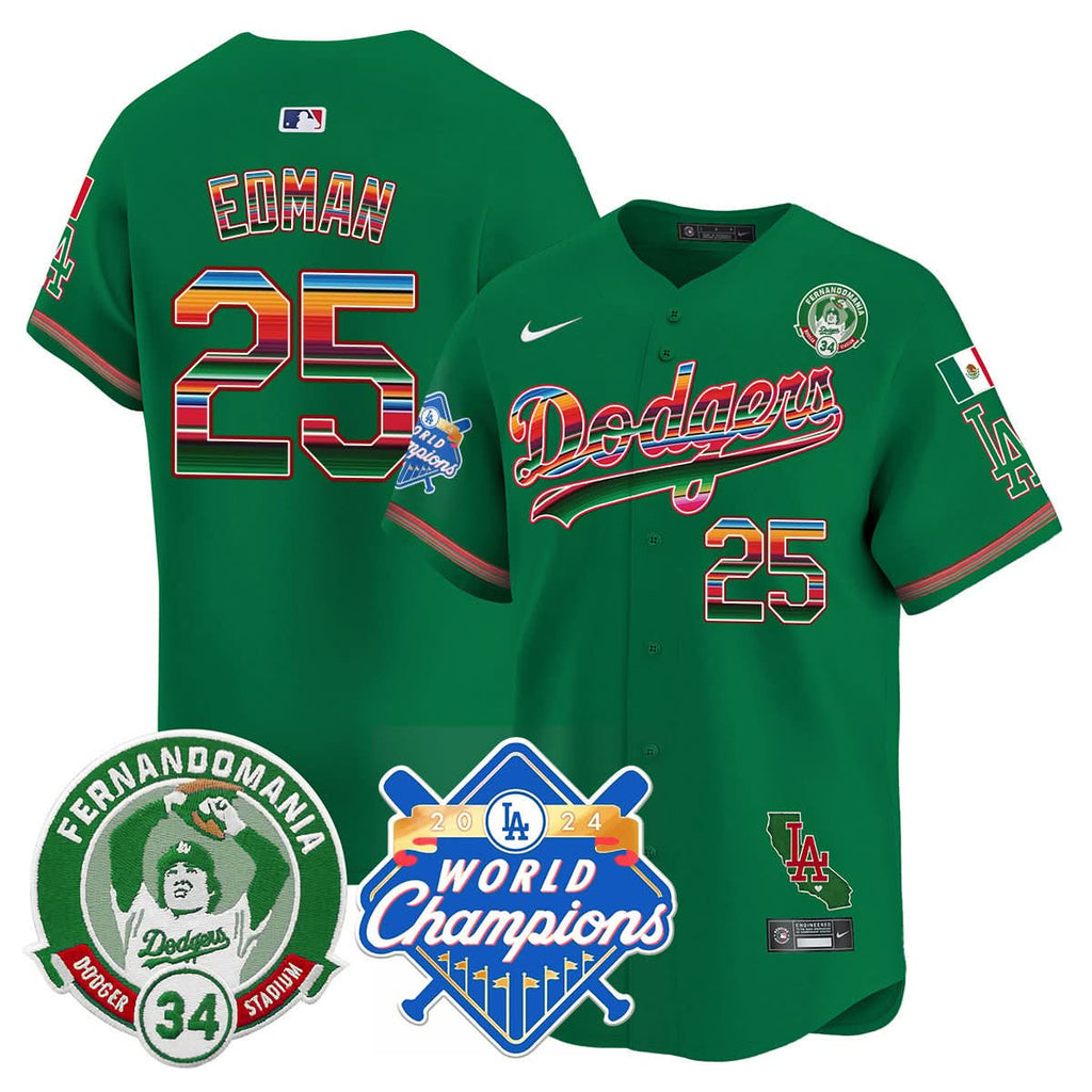 LAD Mexico Fernando Memorial & 2024 World Series Champions Patch Jersey - Stitched