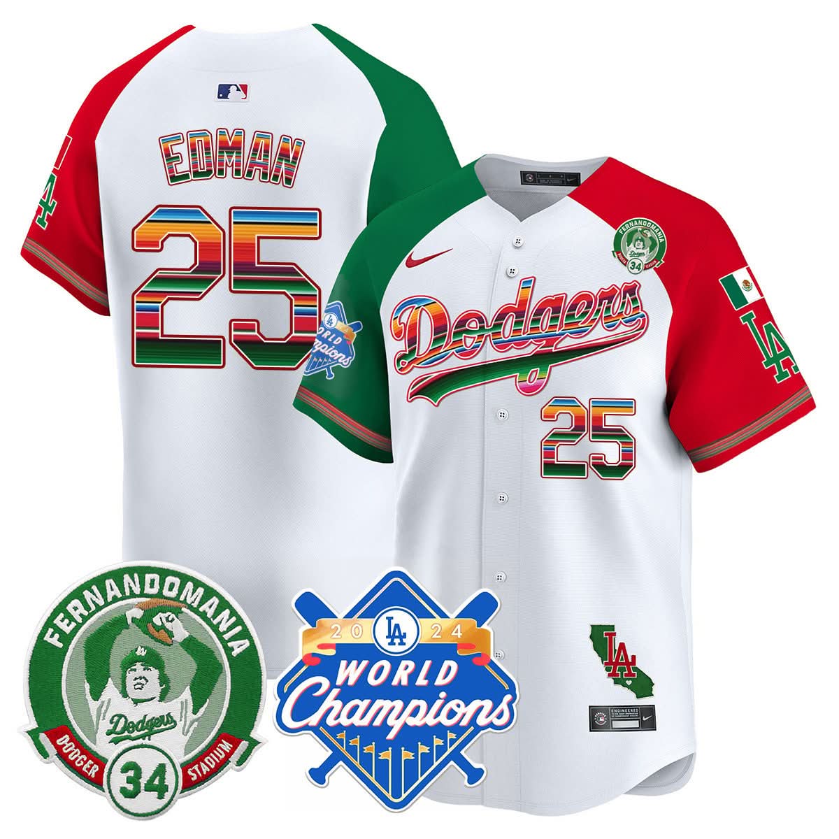 LAD Mexico Fernando Memorial & 2024 World Series Champions Patch Jersey - Stitched