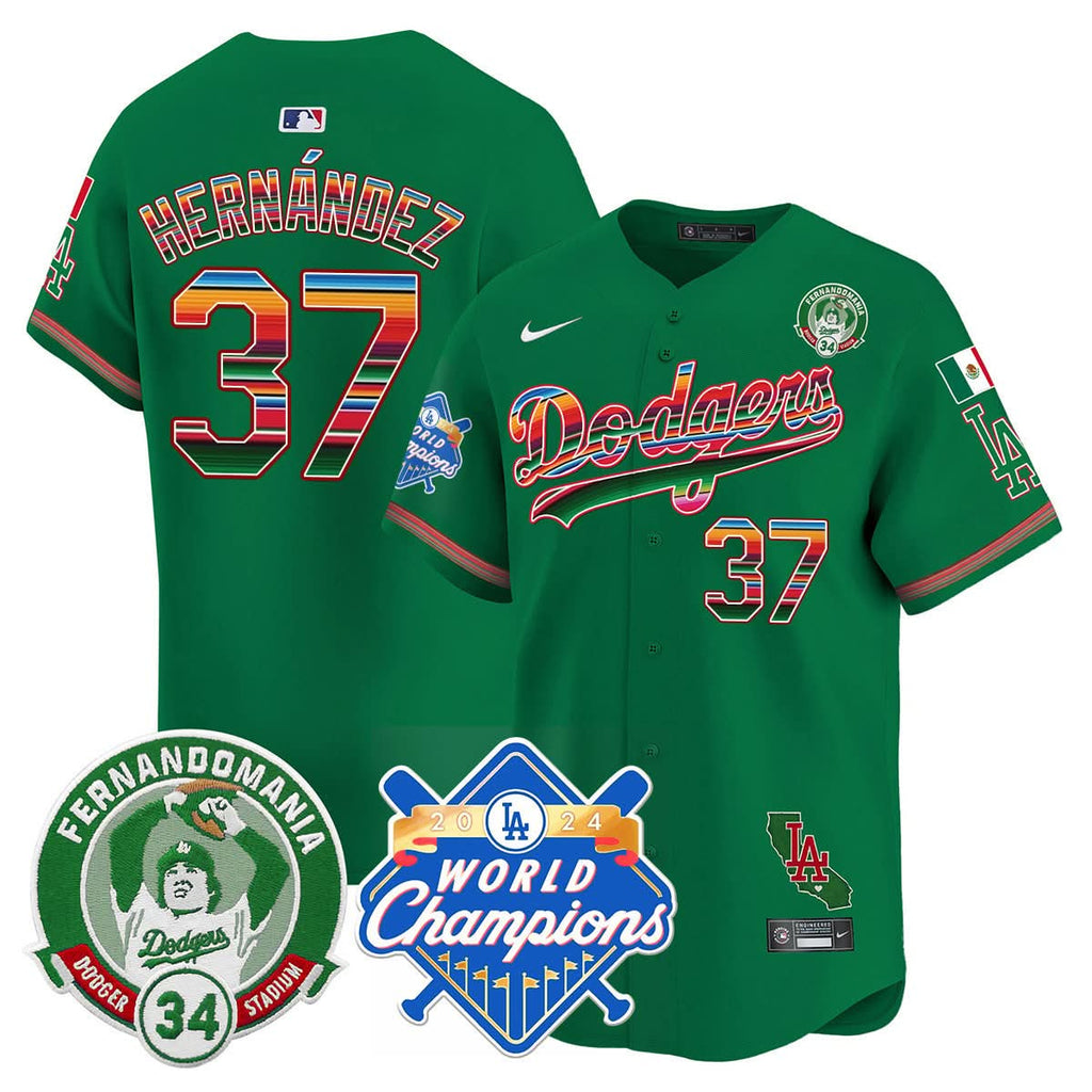LAD Mexico Fernando Memorial & 2024 World Series Champions Patch Jersey - Stitched