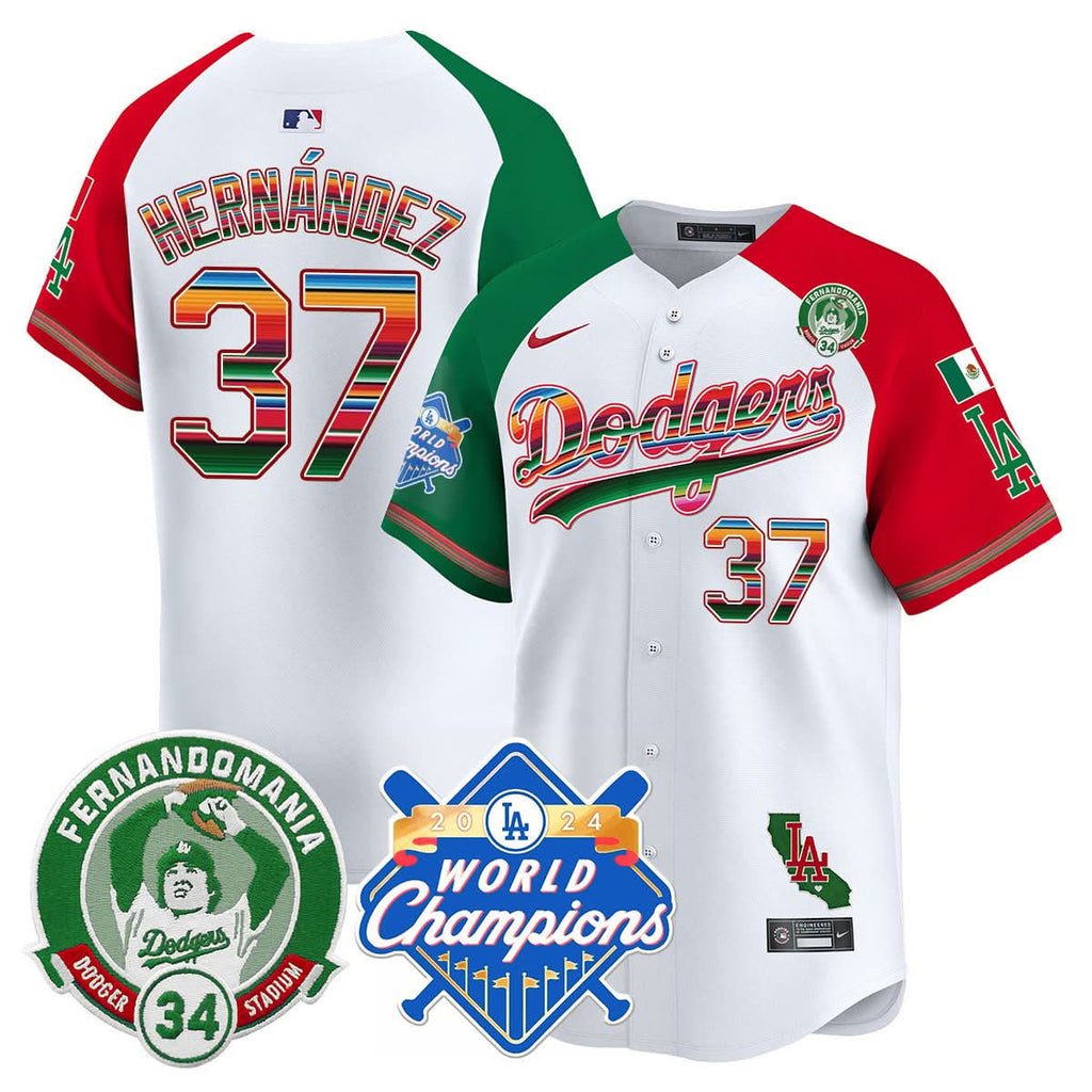 LAD Mexico Fernando Memorial & 2024 World Series Champions Patch Jersey - Stitched