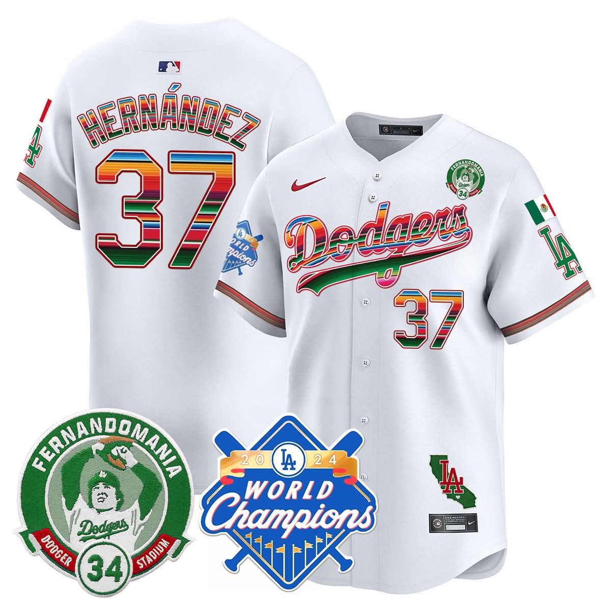 LAD Mexico Fernando Memorial & 2024 World Series Champions Patch Jersey - Stitched
