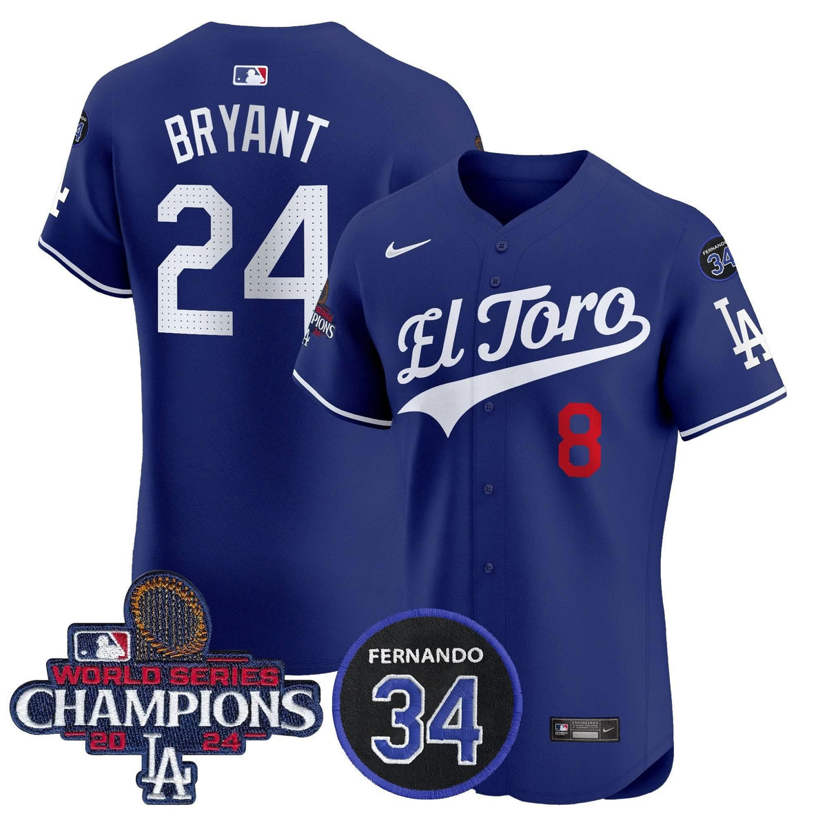 LAD El Toro 2024 World Series Champions Patch Vapor Premier Elite Jersey - Stitched