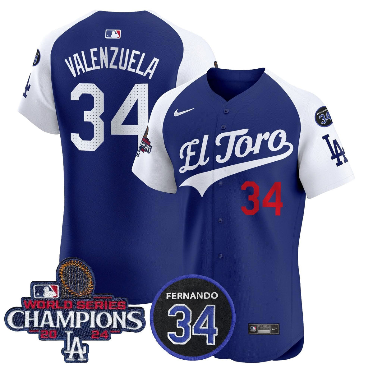 LAD El Toro 2024 World Series Champions Patch Vapor Premier Elite Jersey - Stitched