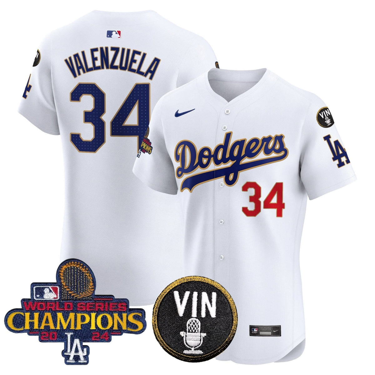 LAD 2024 World Series Champions Gold Trim Vapor Premier Elite Jersey - Stitched