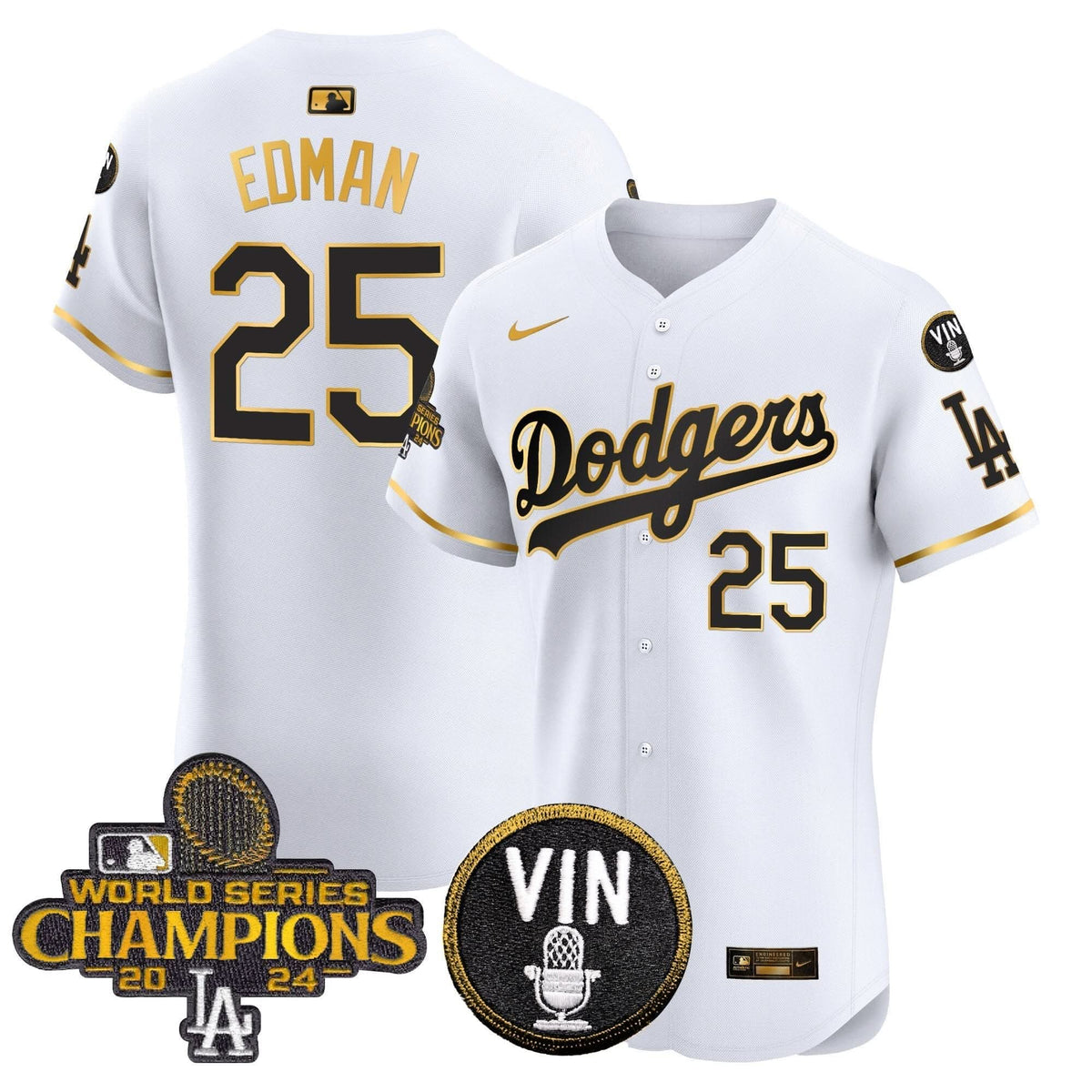 LAD 2024 World Series Champions Gold Trim Vapor Premier Elite Jersey - Stitched