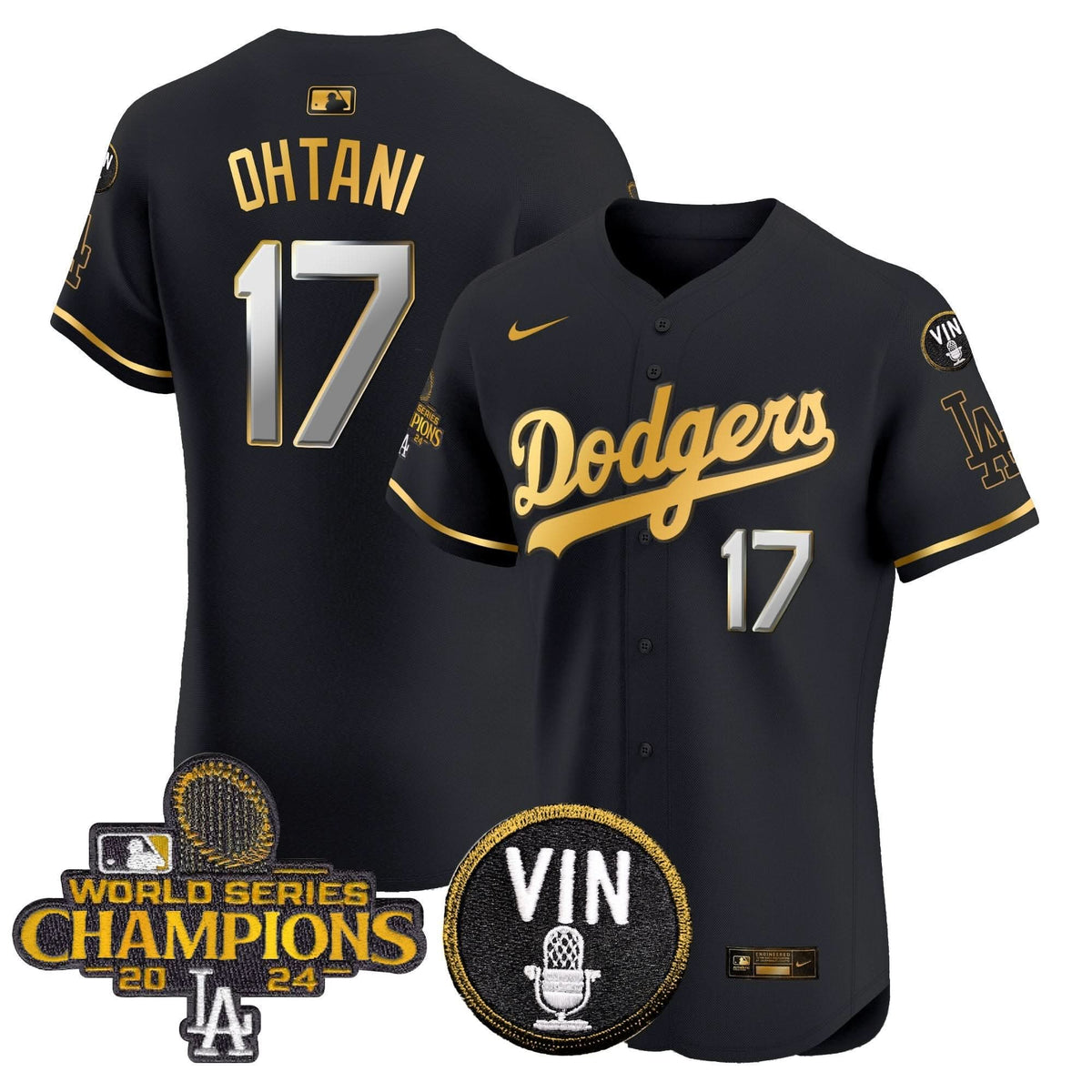 LAD 2024 World Series Champions Gold Trim Vapor Premier Elite Jersey - Stitched