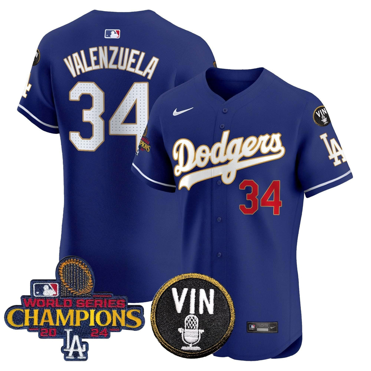 LAD 2024 World Series Champions Gold Trim Vapor Premier Elite Jersey - Stitched