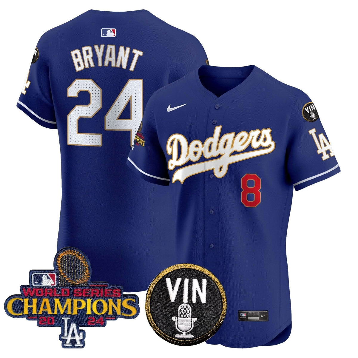 LAD 2024 World Series Champions Gold Trim Vapor Premier Elite Jersey - Stitched