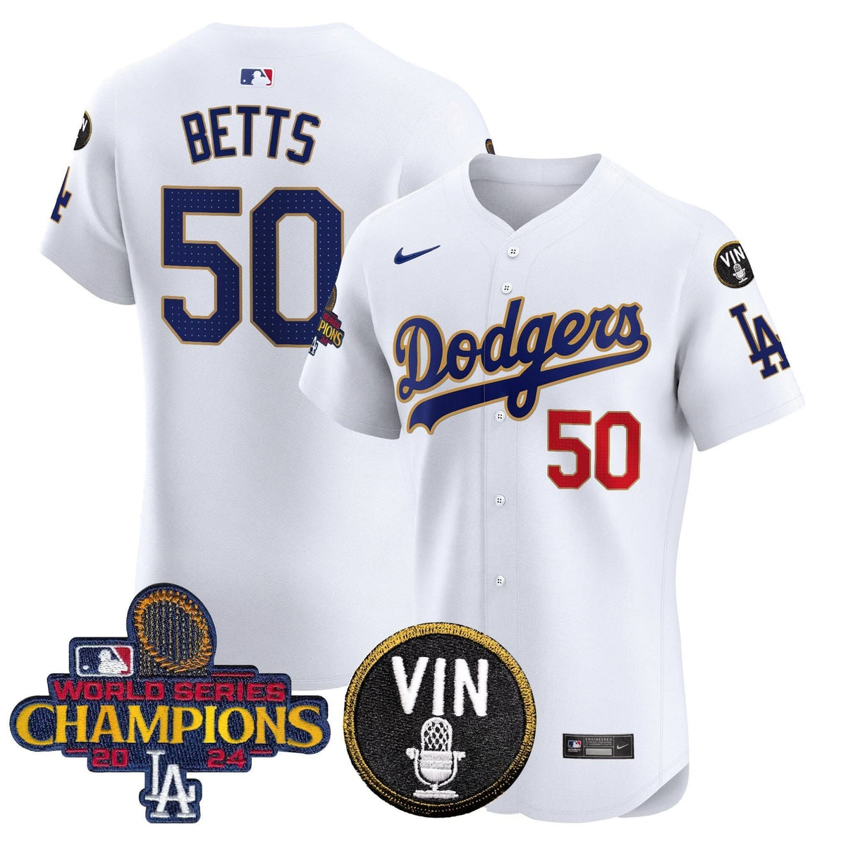 LAD 2024 World Series Champions Gold Trim Vapor Premier Elite Jersey - Stitched