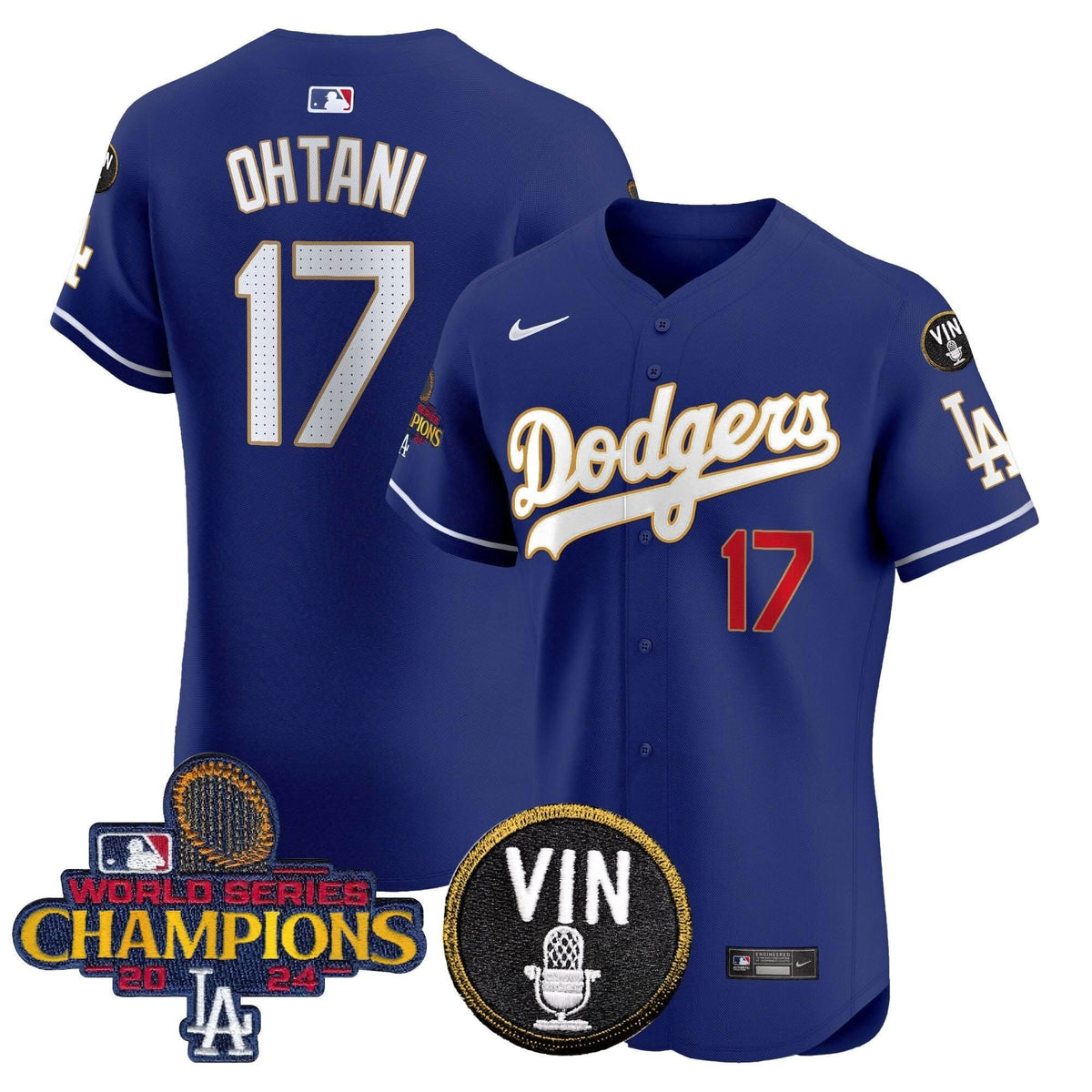 LAD 2024 World Series Champions Gold Trim Vapor Premier Elite Jersey - Stitched