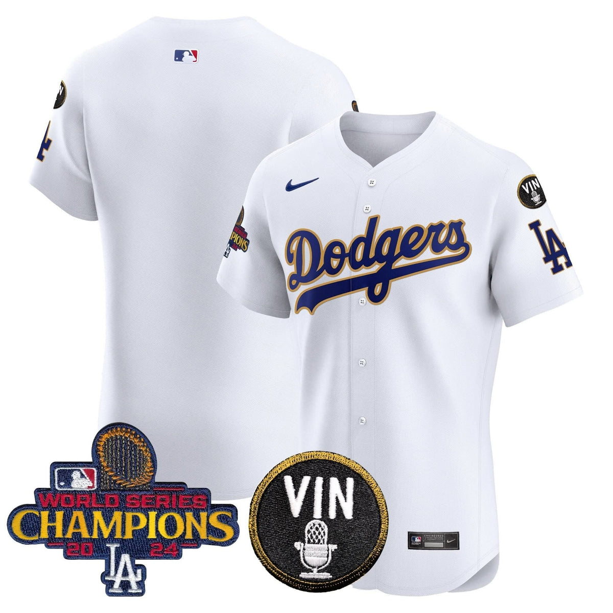 LAD 2024 World Series Champions Gold Trim Vapor Premier Elite Jersey - Stitched