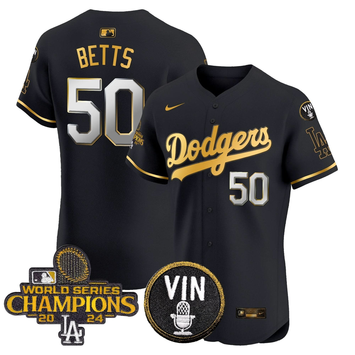 LAD 2024 World Series Champions Gold Trim Vapor Premier Elite Jersey - Stitched