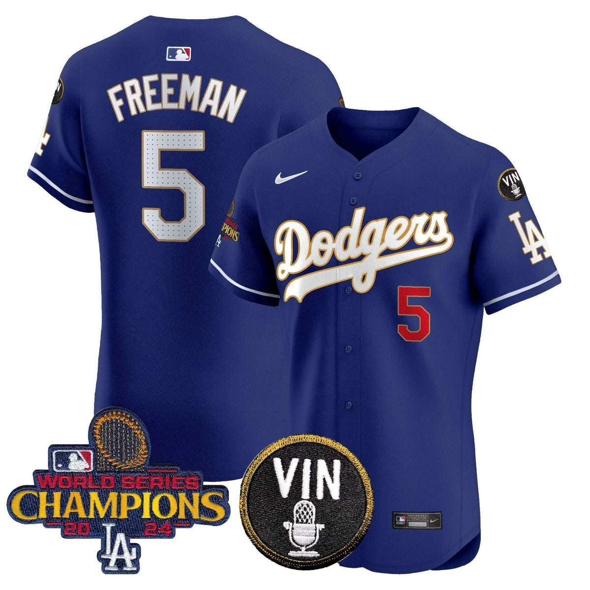 LAD 2024 World Series Champions Gold Trim Vapor Premier Elite Jersey - Stitched