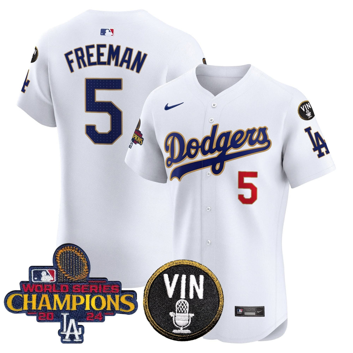 LAD 2024 World Series Champions Gold Trim Vapor Premier Elite Jersey - Stitched