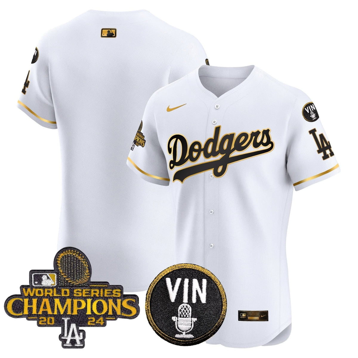LAD 2024 World Series Champions Gold Trim Vapor Premier Elite Jersey - Stitched