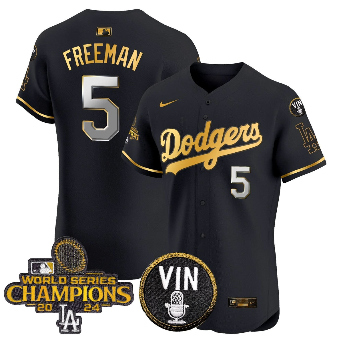 LAD 2024 World Series Champions Gold Trim Vapor Premier Elite Jersey - Stitched