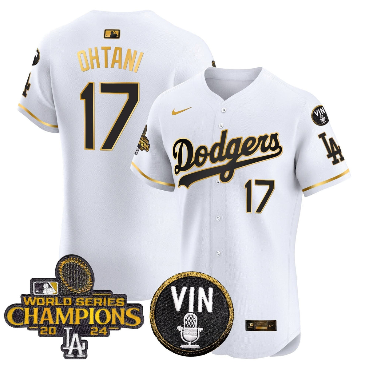 LAD 2024 World Series Champions Gold Trim Vapor Premier Elite Jersey - Stitched