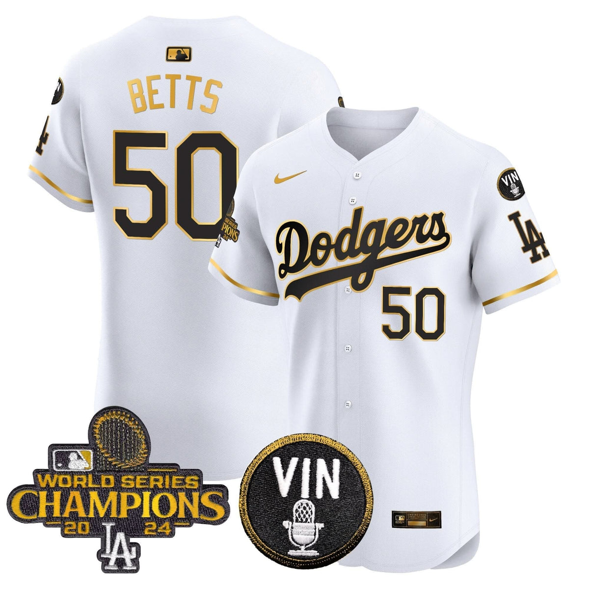 LAD 2024 World Series Champions Gold Trim Vapor Premier Elite Jersey - Stitched