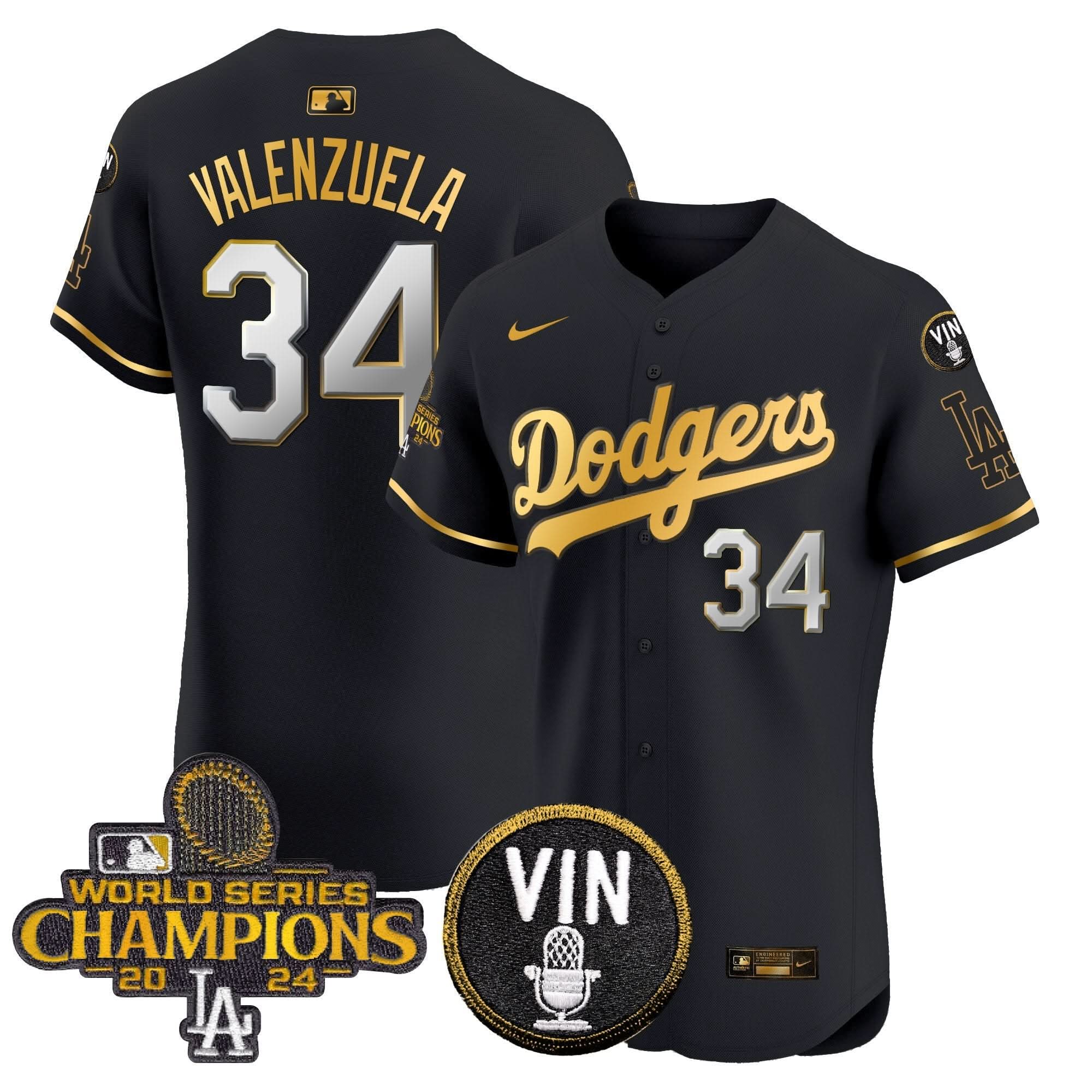 LAD 2024 World Series Champions Gold Trim Vapor Premier Elite Jersey - Stitched