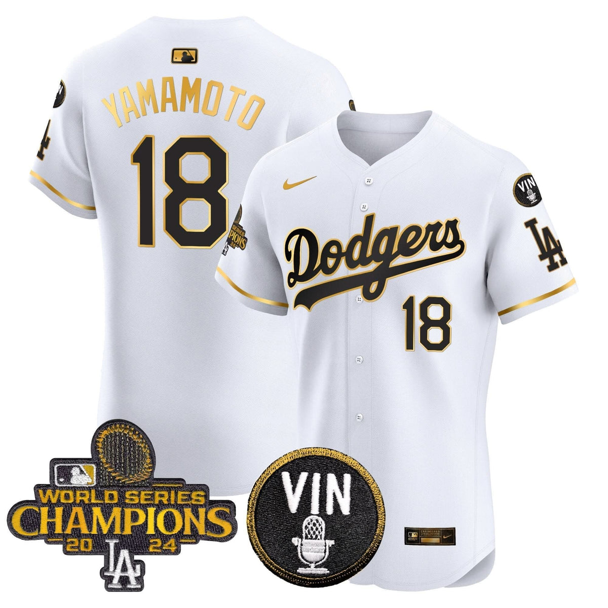 LAD 2024 World Series Champions Gold Trim Vapor Premier Elite Jersey - Stitched