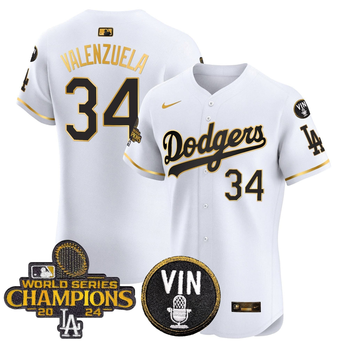 LAD 2024 World Series Champions Gold Trim Vapor Premier Elite Jersey - Stitched