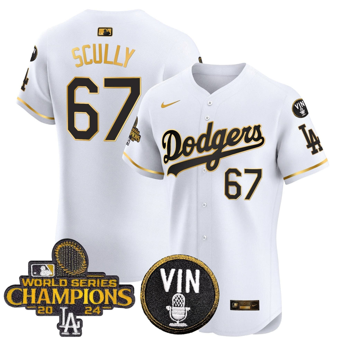 LAD 2024 World Series Champions Gold Trim Vapor Premier Elite Jersey - Stitched