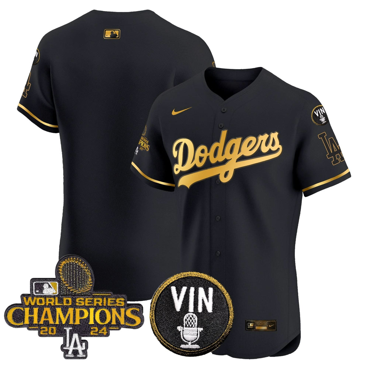 LAD 2024 World Series Champions Gold Trim Vapor Premier Elite Jersey - Stitched
