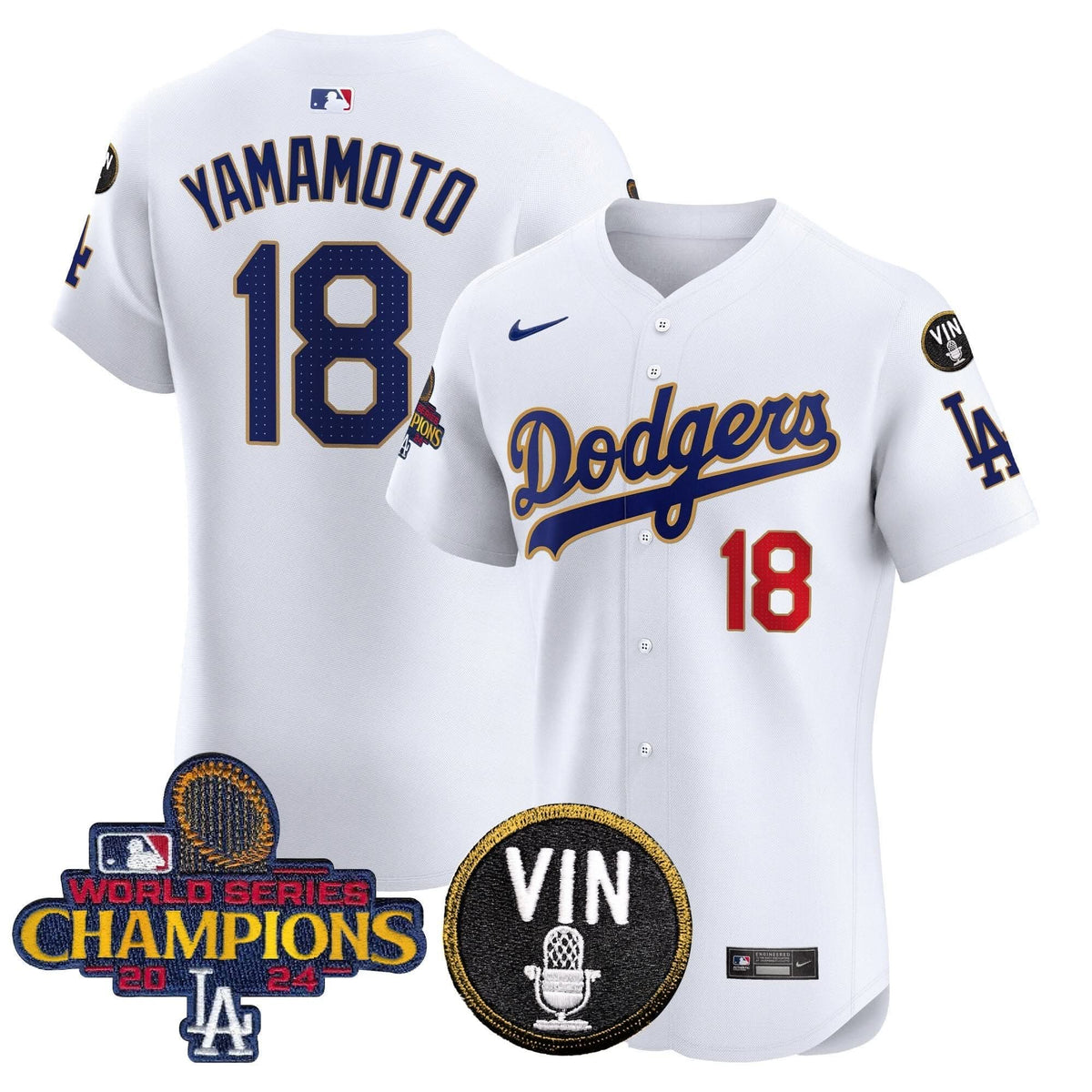 LAD 2024 World Series Champions Gold Trim Vapor Premier Elite Jersey - Stitched