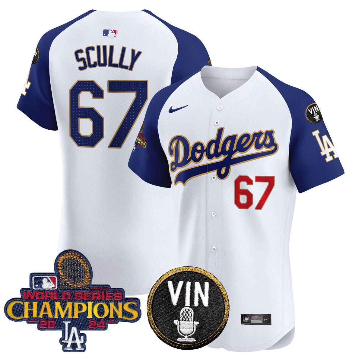 LAD 2024 World Series Champions Gold Trim Vapor Premier Elite Jersey - Stitched