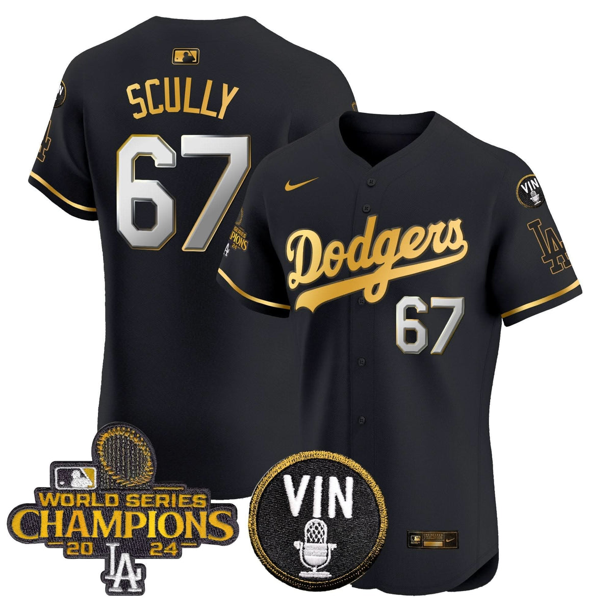 LAD 2024 World Series Champions Gold Trim Vapor Premier Elite Jersey - Stitched