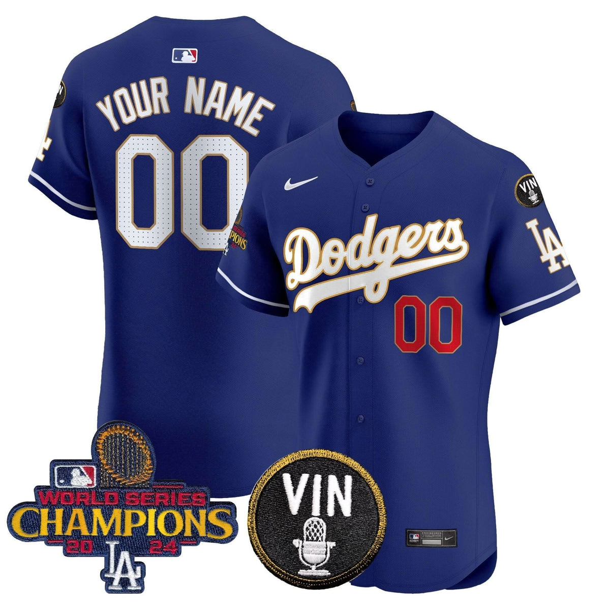 LAD 2024 World Series Champions Gold Trim Vapor Premier Elite Custom Jersey - Stitched