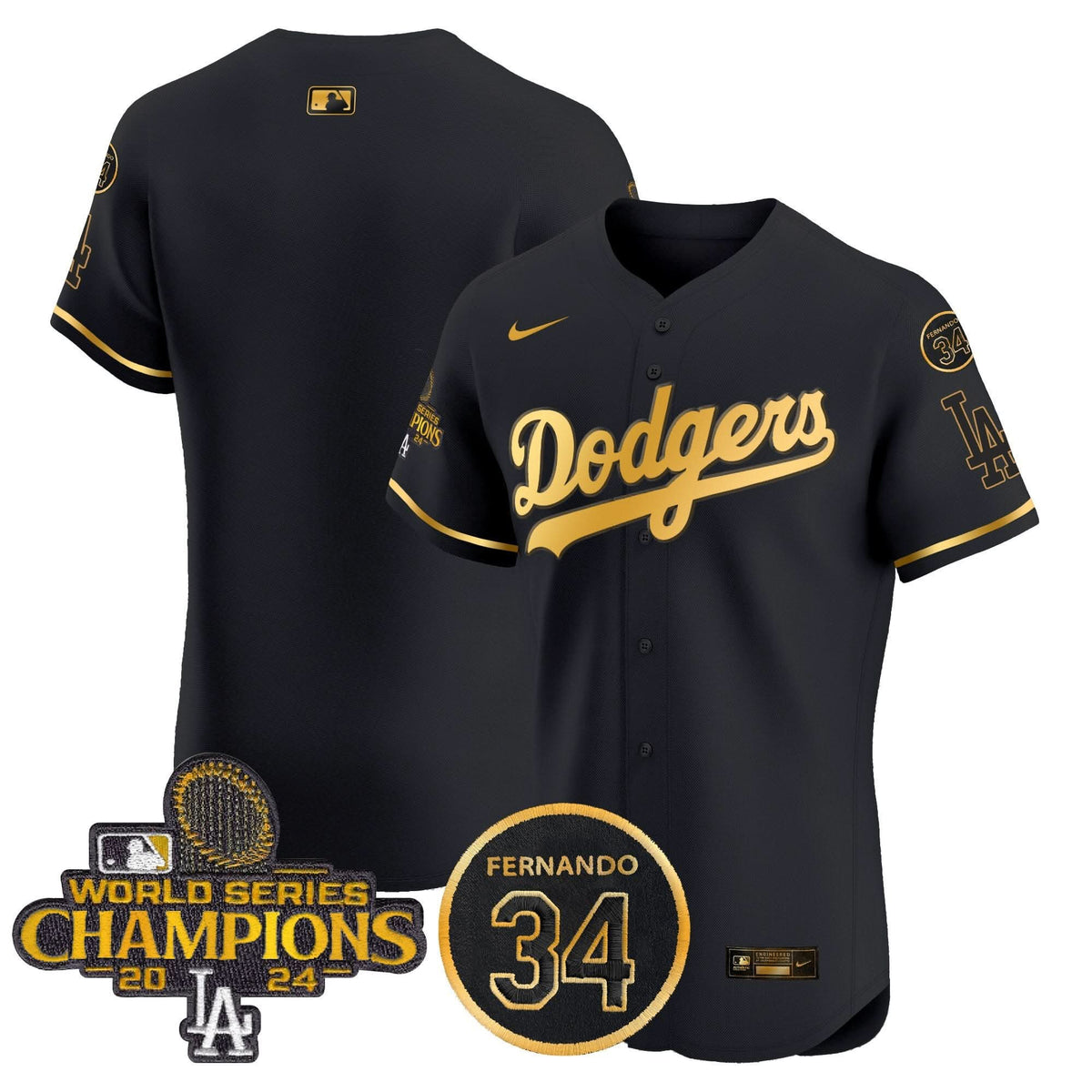LAD 2024 World Series Champions Gold Trim Vapor Premier Elite Jersey V2 - Stitched
