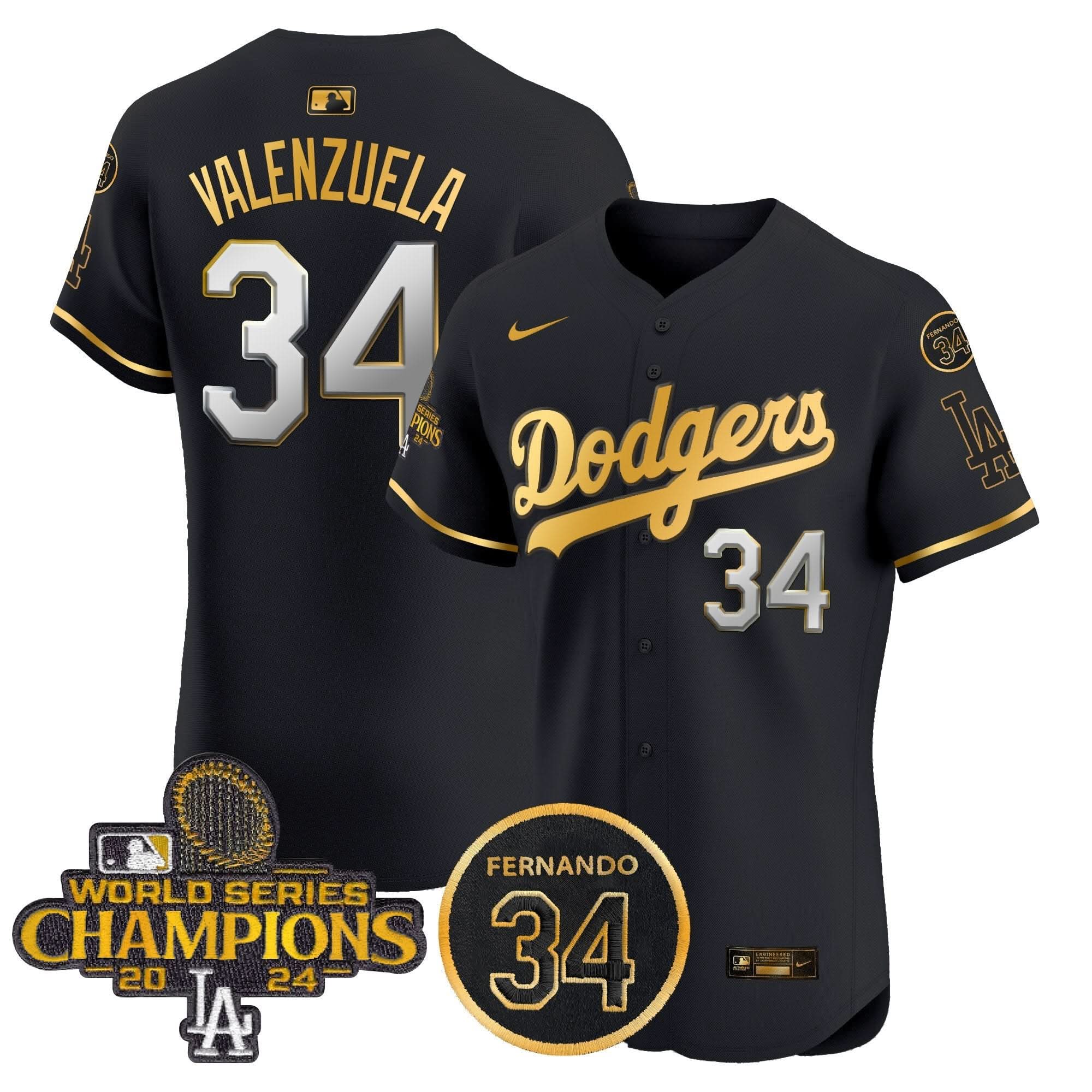 LAD 2024 World Series Champions Gold Trim Vapor Premier Elite Jersey V2 - Stitched