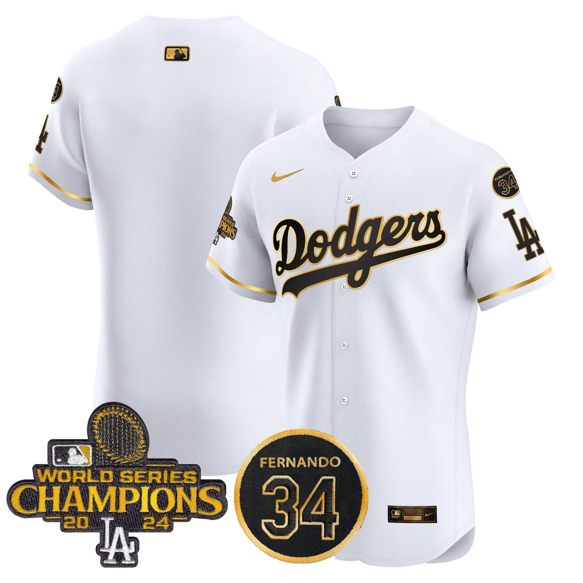 LAD 2024 World Series Champions Gold Trim Vapor Premier Elite Jersey V2 - Stitched