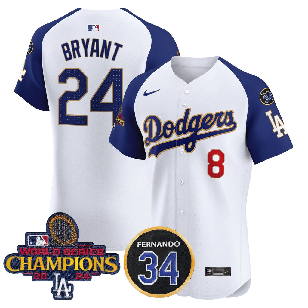 LAD 2024 World Series Champions Gold Trim Vapor Premier Elite Jersey V2 - Stitched