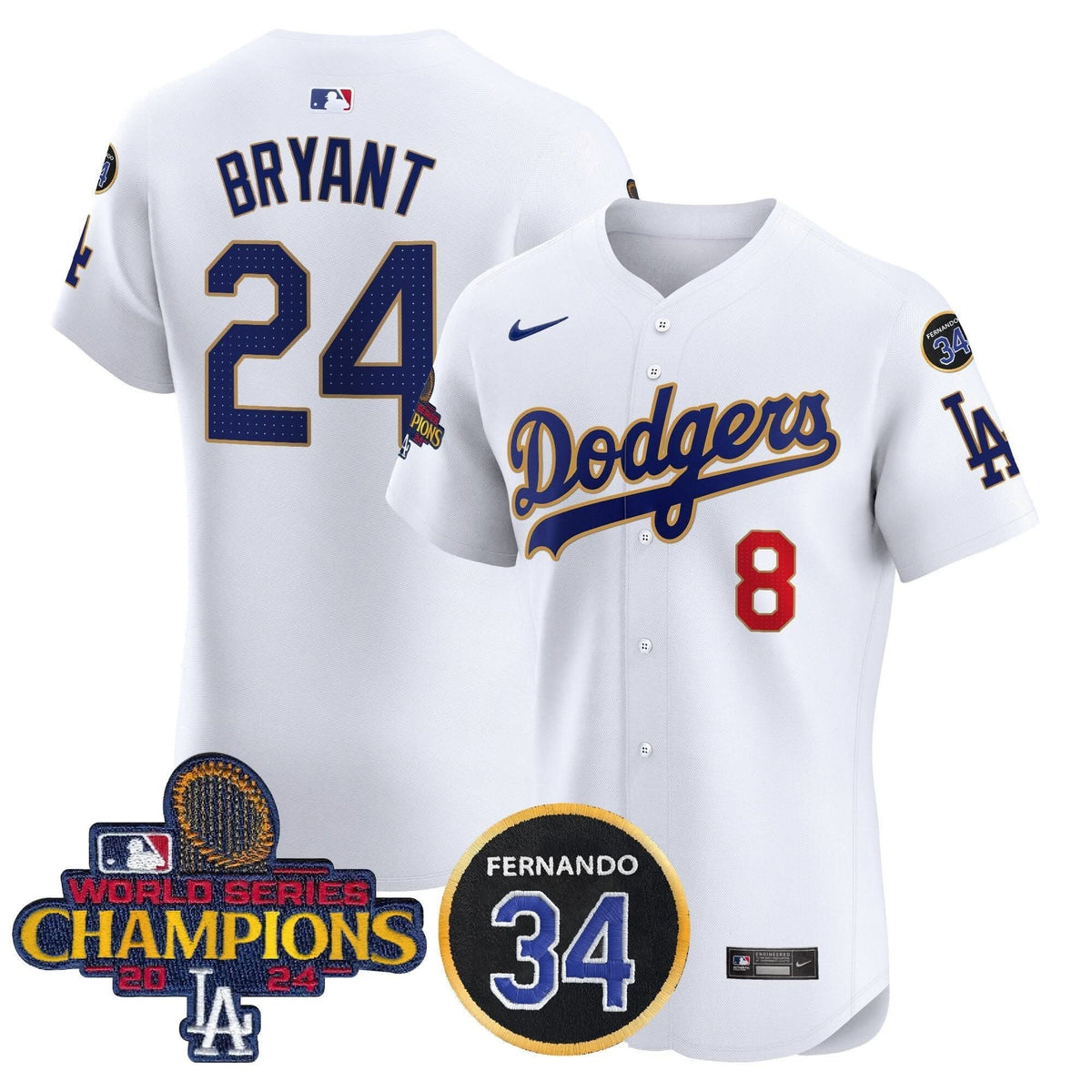 LAD 2024 World Series Champions Gold Trim Vapor Premier Elite Jersey V2 - Stitched