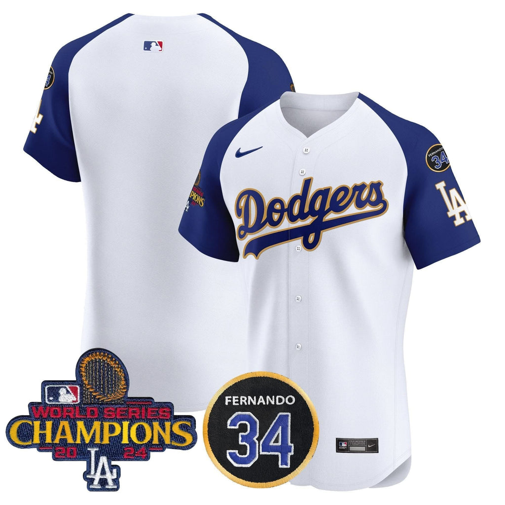 LAD 2024 World Series Champions Gold Trim Vapor Premier Elite Jersey V2 - Stitched