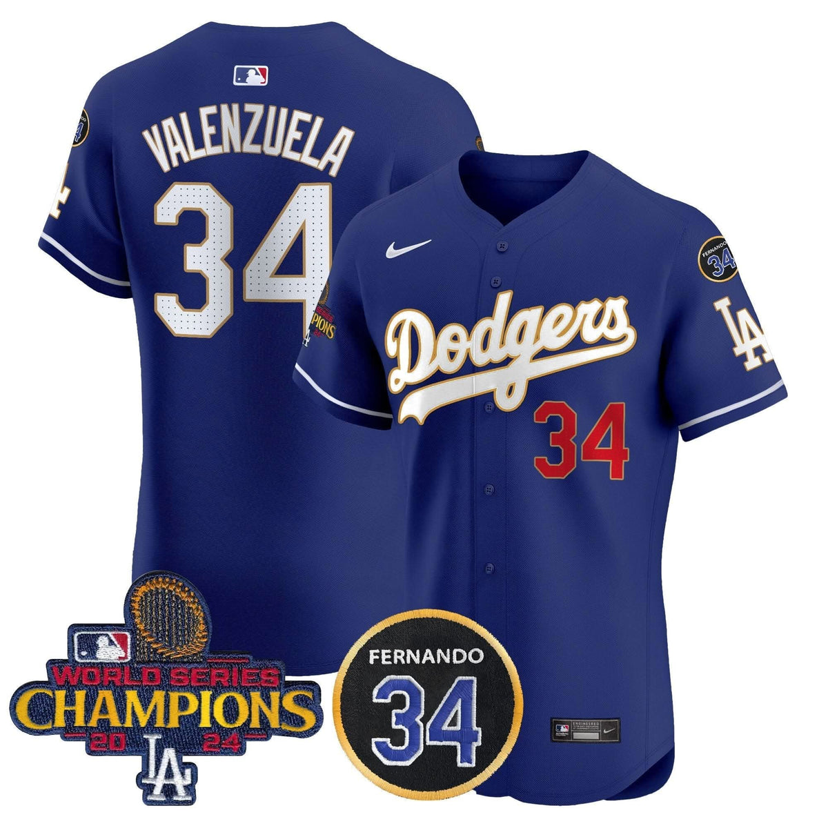 LAD 2024 World Series Champions Gold Trim Vapor Premier Elite Jersey V2 - Stitched