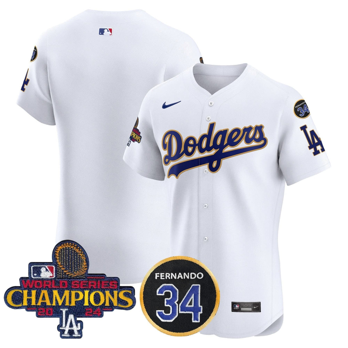 LAD 2024 World Series Champions Gold Trim Vapor Premier Elite Jersey V2 - Stitched