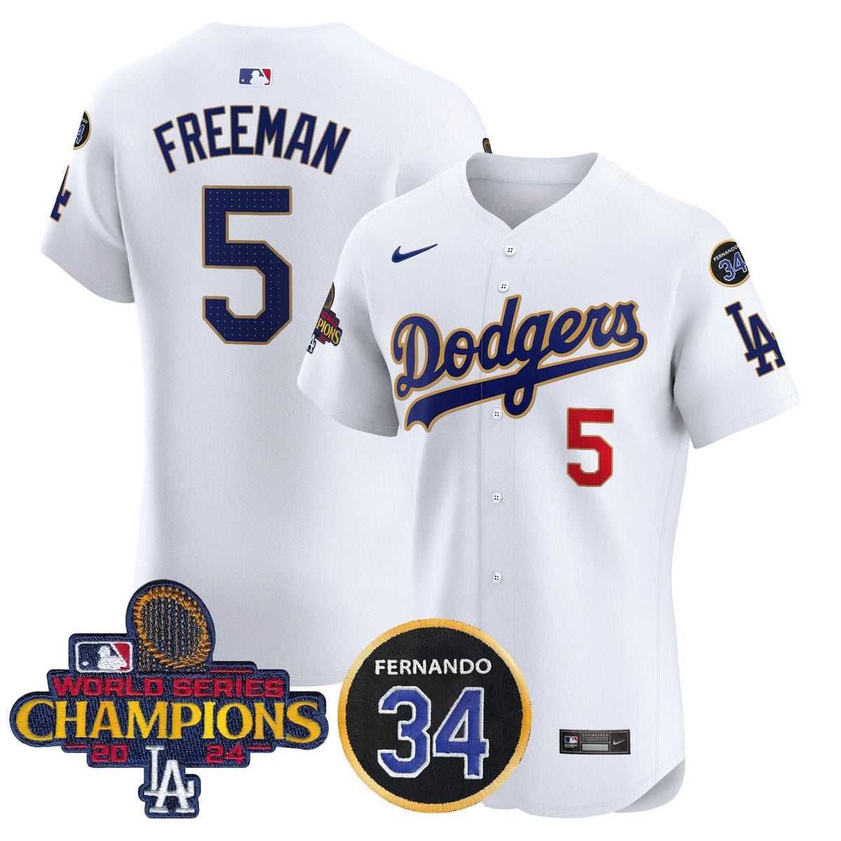 LAD 2024 World Series Champions Gold Trim Vapor Premier Elite Jersey V2 - Stitched