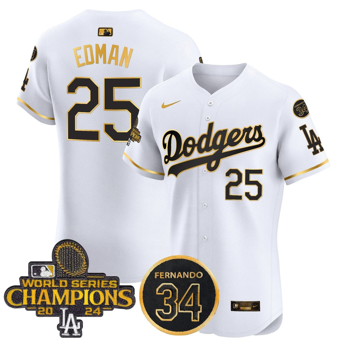 LAD 2024 World Series Champions Gold Trim Vapor Premier Elite Jersey V2 - Stitched