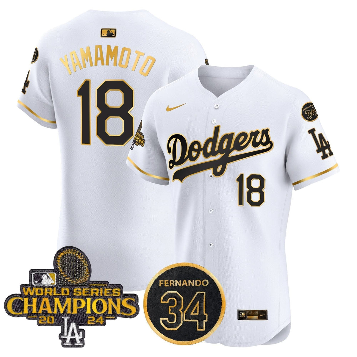 LAD 2024 World Series Champions Gold Trim Vapor Premier Elite Jersey V2 - Stitched